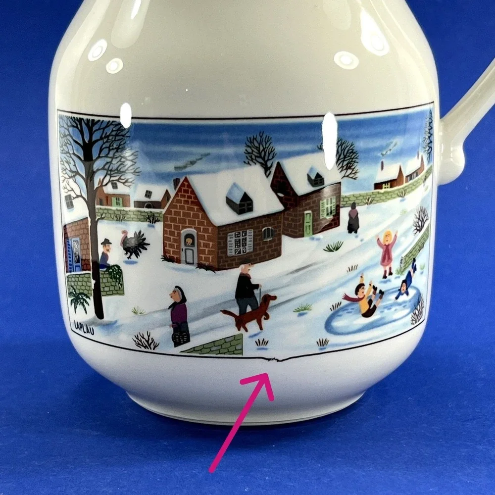 Villeroy & Boch Coffee Pot 1980s Naif Christmas Gerard LaPlau Winter Scenes